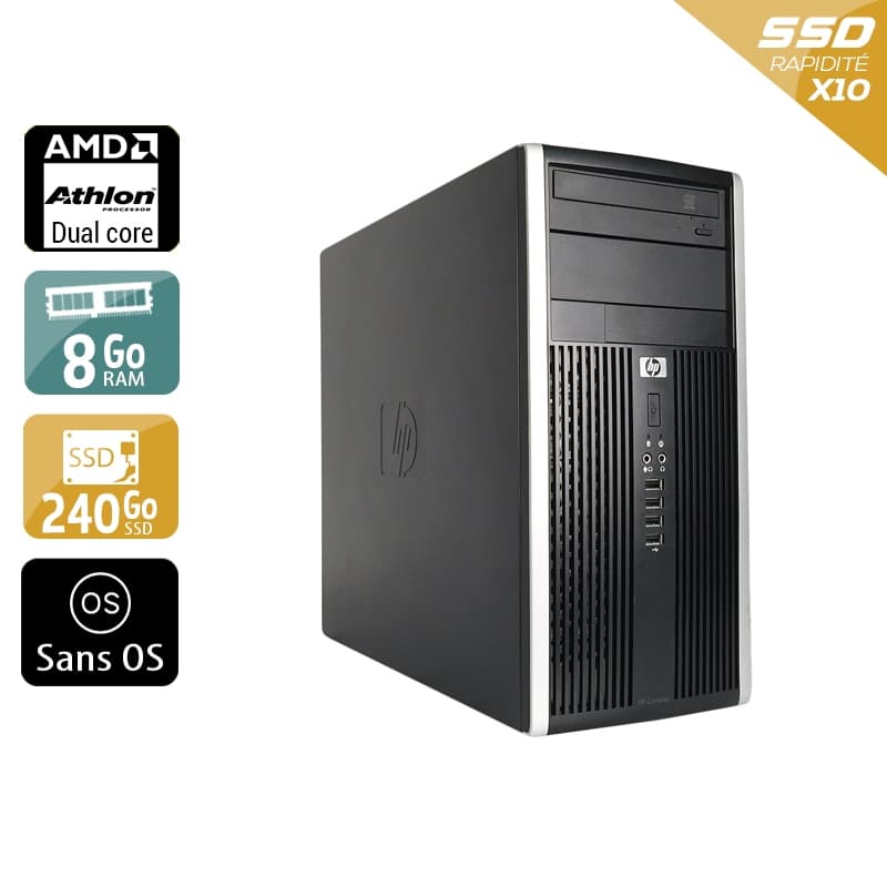 HP Compaq Pro 6005 Tower AMD Athlon Dual Core - 8Go RAM 240Go SSD Sans OS  État correctOccasion certifiée reconditionnée