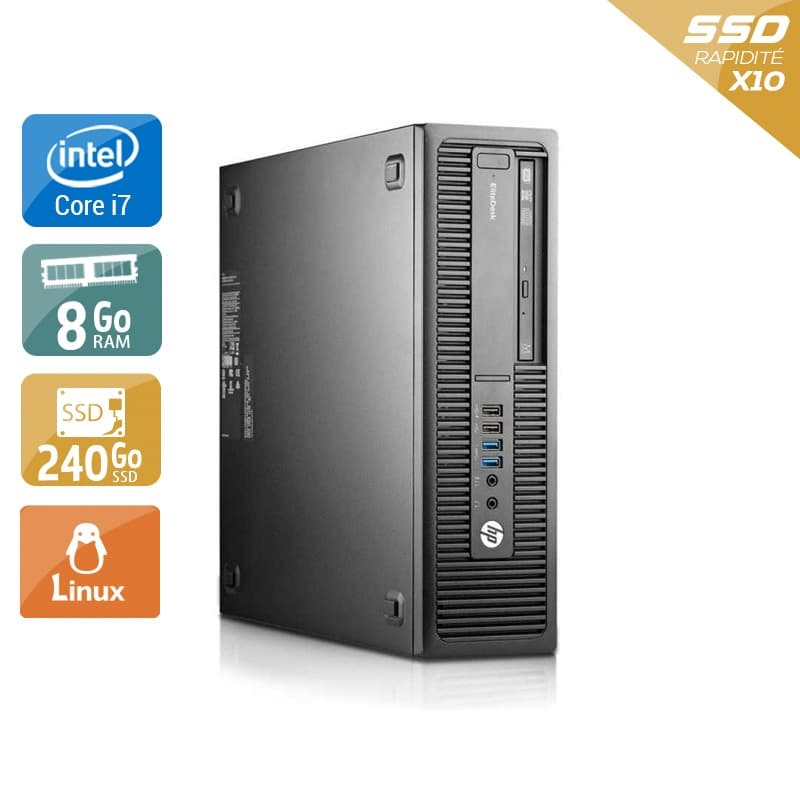 HP EliteDesk 800 G1 SFF i7 - 8Go RAM 240Go SSD Linux  État correctOccasion certifiée reconditionnée