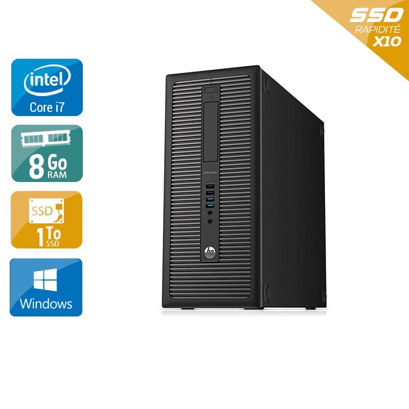 HP EliteDesk 800 G1 Tower i7 - 8Go RAM 1To SSD Windows 10  État correctOccasion certifiée reconditionnée