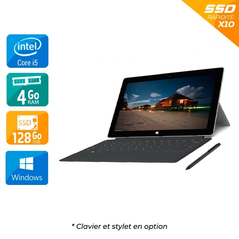 Microsoft Surface Pro 2 10'' i5 4Go RAM 128Go SSD Windows 10  État correctOccasion certifiée reconditionnée