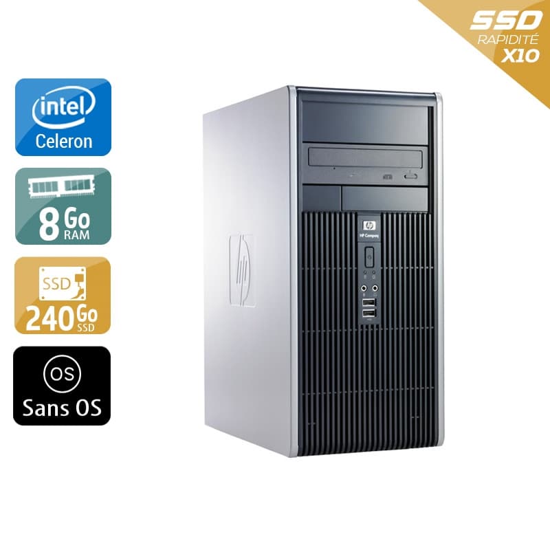 HP Compaq dc7900 Tower Celeron Dual Core - 8Go RAM 240Go SSD Sans OS  État correctOccasion certifiée reconditionnée