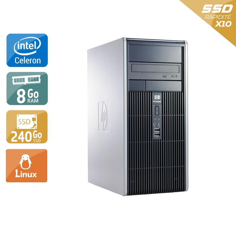 HP Compaq dc7800 Tower Celeron Dual Core - 8Go RAM 240Go SSD Linux  État correctOccasion certifiée reconditionnée