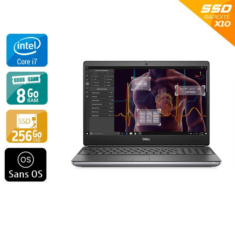 Dell Precision 7550 15,5'' i7 Gen 10 - 8Go RAM 256Go SSD Sans OS  État correctOccasion certifiée reconditionnée