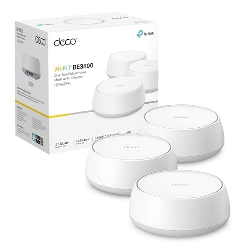 TP-Link Deco Routeur WiFi 7 Mesh BE3600 Bi-Bande, Port Ethernet 2,5G, Couverture de 490㎡, Itinérance IA Transparente, Connectez 150 appareils, Compatible Toutes Les Box Internet, Deco BE25(3-Pack)
