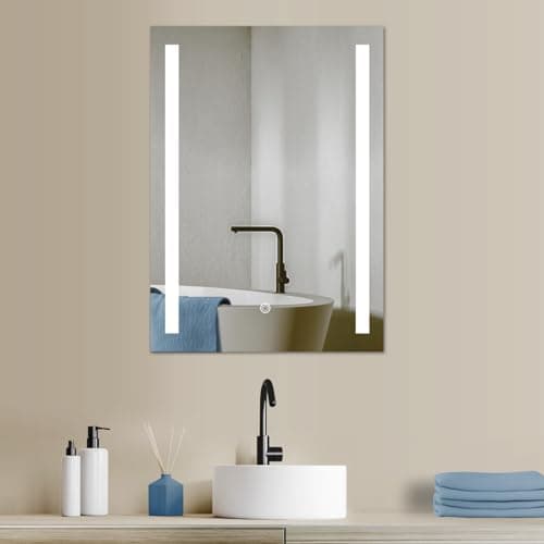 HOKO® LED Miroir de Salle de Bain Design 50x70 cm, Fonction mémoire, capteur Tactile, Interrupteur Mural, 3 LED en alternance - Blanc Chaud - Blanc Froid - Neutre