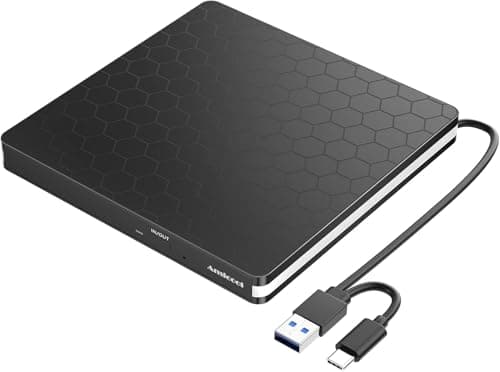 Amicool Lecteur DVD Externe USB 3.0 DVD/CD Portable Type-C et Lecteur de Disque,Plug&play,faible Bruit,Slim Superdrive pour Ordinateur Portable,Bureau,Mac, Macbook, IOS,Windows 10/8/7/XP et Linux