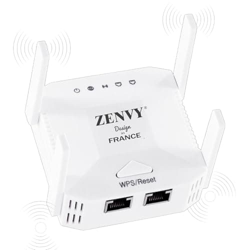 ZENVY France Répéteur WiFi Puissant AC1200, Amplificateur WiFi 1200Mbps Double Bande Repeteur WiFi avec 2 Antennes, Configuration en Un clic WPS, Compatible avec Toutes Les Box Internet
