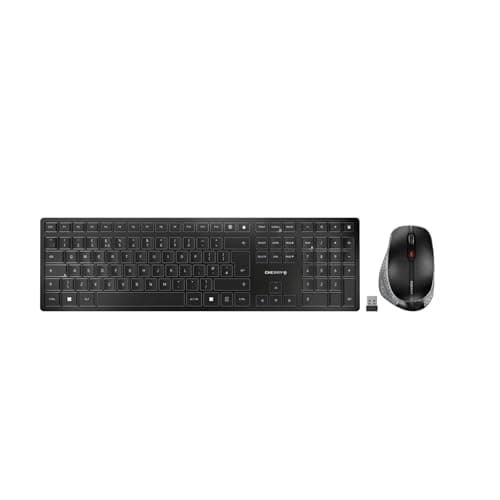 CHERRY DW 9500 Slim, Ensemble Clavier et Souris sans Fil, Disposition UK (QWERTY), Bluetooth ou Radio 2,4 GHz, Souris Ergonomique pour Droitiers, Gris Anthracite