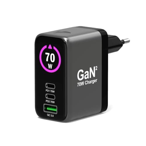 PORT Designs Chargeur Mural GaN2 USB-C pour Ordinateur Portable MACBOOK avec écran OLED 1XUSB-A QC 3.0 2X USB-C PD avec câble USB-C renforcé 2M (140, Watts)