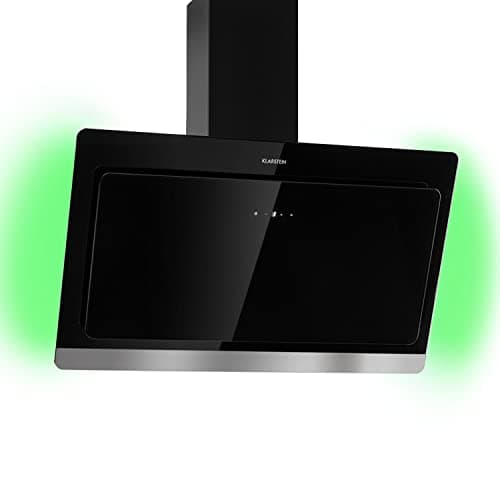 Klarstein Hotte Aspirante 90 cm, Hotte Aspirante Inclinée Silencieuse, de Cuisine 90cm avec Lampes LED RGB, Débit d'Air Puissant 585 m³/h, Efficacité Energétique Classe A, avec Évacuation