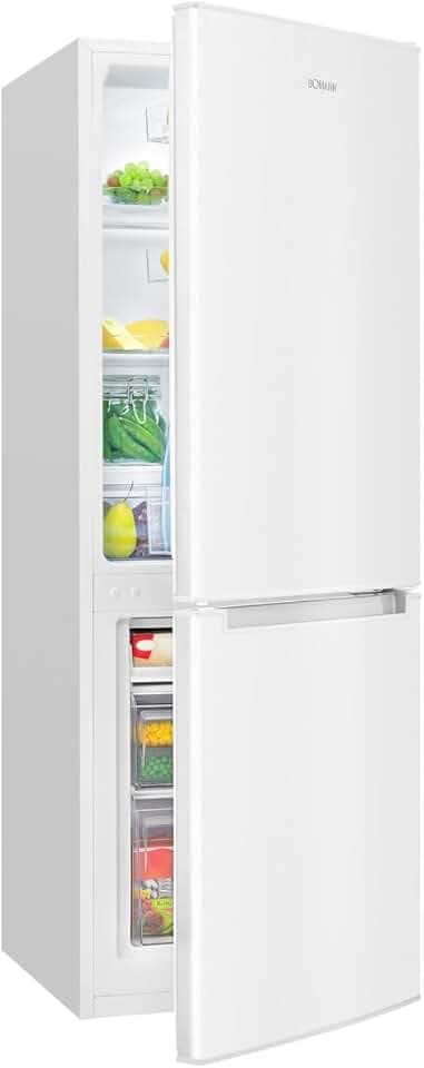 Bomann, KG7359 Réfrigérateur et Congélateur 173L Blanc - 121L Réfrigérateur, 52L Congélateur 4 Étoiles, Éclairage LED, Alarme d'Ouverture, Bac à Légumes, 3 Étagères en Verre, Économie d'Énergie Étiquetage Énergétique
