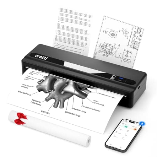 vretti Imprimante Thermique A4 Portable Bluetooth pour Étiquette & Document | Imprimante Mobile sans Encre Compatible iOS Android Windows Mac, Prend en Charge Le Papier Thermique A4 210 x 297 mm