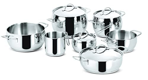 Lagostina Euforia Batterie de Cuisine pour Induction, Gaz et Four en Acier Inoxydable 18/10, 11 Pièces, Fond Lagoseal Plus, Batterie de Cuisine avec 5 Marmites, Casserole, Pot à Lait, 4 Couvercles
