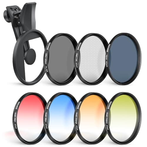 NEEWER 67mm Kit de Filtres ND Compatible iPhone, 7PCS Filtres Polarisants Circulaires CPL à Clipser + ND32 + Starlight + GND(Rouge/Orange/Jaune/Bleu) pour Objectif d'Appareil Photo Téléphone, FL-P12