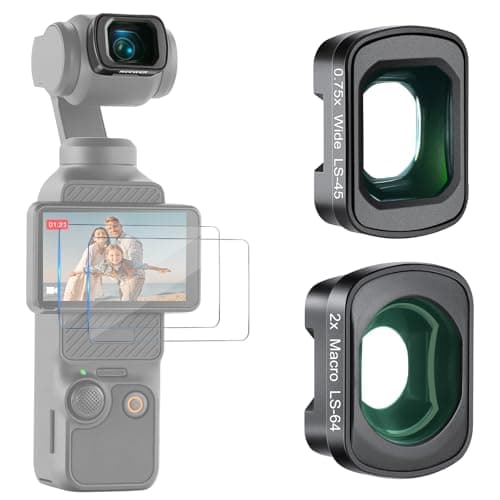 NEEWER Kit d'objectifs Grand Angle 0,75x et Macro 2X Compatible avec DJI Osmo Pocket 4 3 Xtra Muse Creator Combo,Champ Vision de 108°, 3 éléments répartis en 3 Groupes,2 Protections d'écran, FL-B34