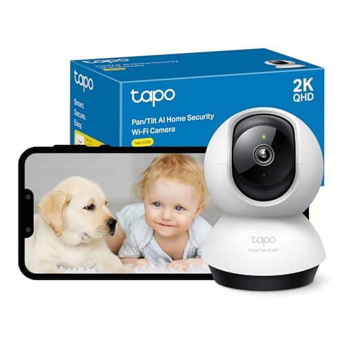 Tapo Tapo C220 Caméra de sécurité d'intérieur 2K QHD Pan/Tilt WiFi Détection AI Couverture visuelle 360° Vision Nocturne Mode confidentialité Personnalisable Stockage Cloud et Local Fonctionne avec