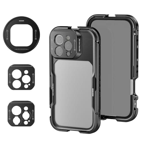 NEEWER 16 Pro Max Cage, Rig Vidéo Téléphone, Démontage Rapide Compatible avec iPhone 16 Pro Max, Adaptateur Filtre 67mm, Plate Arrière Objectif 17mm, Adaptor Lens Mount T Compatible avec Moment, PA074