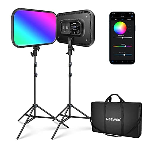 NEEWER 2 Packs de Panneau d'Eclairage Vidéo LED RVB de 18,3" avec Kit de Support de Contrôle d'App, 360° Pleine Couleur, 60W RGB168 Dimmable 2500K ~ 8500K CRI 97+ pour Jeu/Youtube/Zoom/Photographie