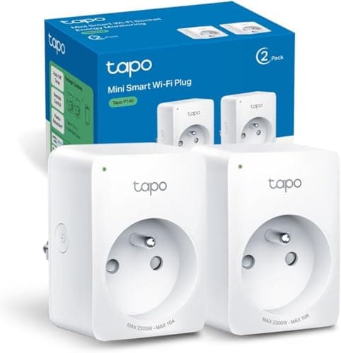 Tapo Prise Connectée WiFi, Prise Intelligente compatible avec Alexa et Google Home, 10A Type E, Contrôler le radiateur, la cafetière, la lampe à distance, aucun hub requis, Tapo P100(FR) 2 Pack