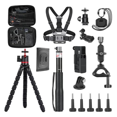 NEEWER BASICS 16 En 1 Kit d'Accessoires Compatible avec DJI OSMO Pocket 3 Creator Combo,Mini Trépied Bâton Sangle Poitrine Adaptateur Extension Magnétique de Cou Alpinisme Cyclisme Vlog Dual Cam,GP-52
