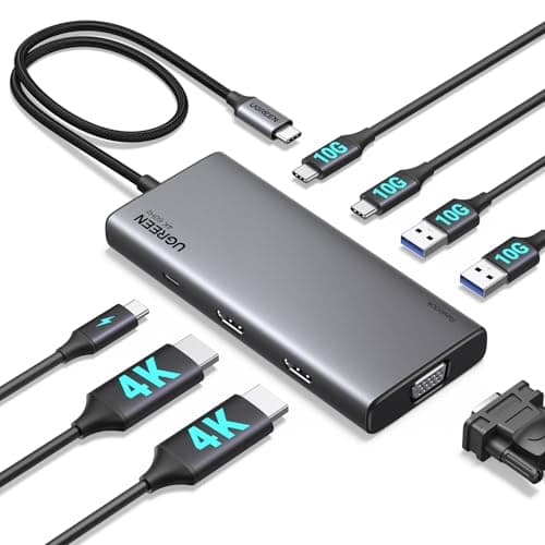 UGREEN Revodok Pro 3081 Hub USB C 8 en 1 Docking Station Triple Affichage | 2 HDMI 4K, 1 VGA 1080P, 10Gbps, Multi Data Ports, 2A2C, PD 100W Charge Rapide, Compatible avec MacBook Pro Air Surface