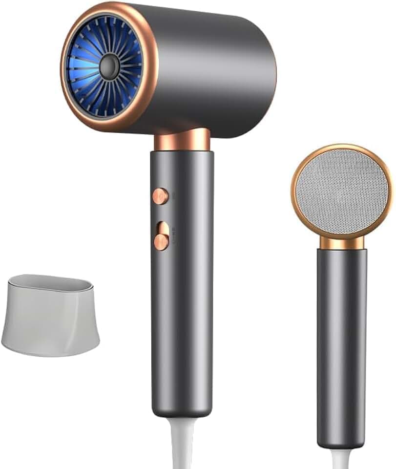 Seche Cheveux Ionique Professionnel, 2000W Sèche-cheveux Voyage Petit avec 2 réglages de chaleur et 3 vitesses, protection contre la surchauffe, peu de bruit et léger, gris