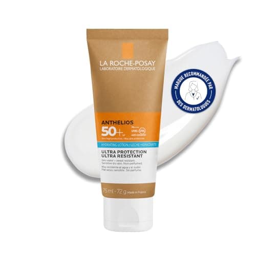 La Roche-Posay, Anthelios, Crème Solaire Hydratante, SPF50+, Très Haute Protection UVA et UVB, Convient aux Peaux et Yeux Sensibles, Résiste à l'Eau, Sans Parfum, 75 ml