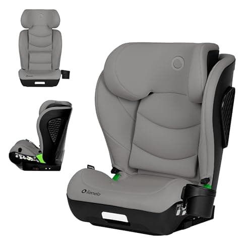 LIONELO NEAL I-SIZE Siège auto enfant, groupe 2 3, de 100 à 150 cm De 3 à 12 ans environ Fixation ISOFIX ou sans harnais Appuie-tête réglable Protection latérale Accoudoirs Standard R129 (Grey)