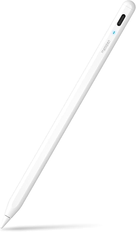 Metapen Stylet A8 Compatible avec apple iPad 2018-2026 ,2XCharge Rapide | pencil pour iPad 11 A16/10/9/8/7/6,Pro 3/4/5/6/M4/M5,Air 3/4/5/M2/M3/M4,Mini 5/6，stylo Reject de Paume (Blanc) ClimeCo Certified