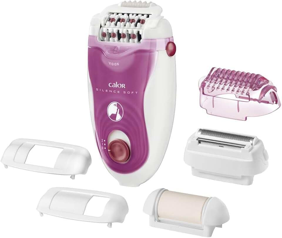 Calor Silence Soft Epilateur 24 pinces précision, Ultra Silencieux, Technologie Microcontact, 5 Accessoires, Fabriqué en France EP5660C0