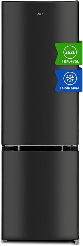 CHIQ Réfrigérateur congélateur bas FBM260L 262L (187+75), Low frost, Acier inoxydable, Portes réversibles, 39 db, 12 ans de garantie sur le compresseur