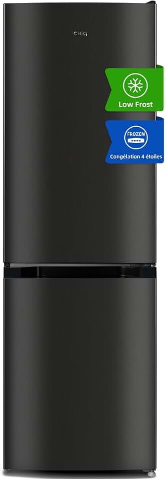 CHiQ 157L Frigo Combiné Low-Frost Inox Sombre (FBM157L42) | Fonctionnement Silencieux, Hauteur 144cm, Largeur 47cm, Frigo 109L & Congélateur 48L