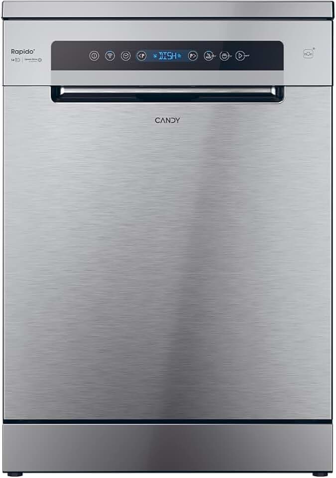 CANDY - Lave-Vaisselle - Pose Libre - 14 Couverts - Classe Énergétique C - Maxi Cuve, Wash & Dry 35 min, Ouverture Automatique, Contrôle à Distance - Inox - 60 x 82 cm - Modèle CF 4C6F0X Étiquetage Énergétique