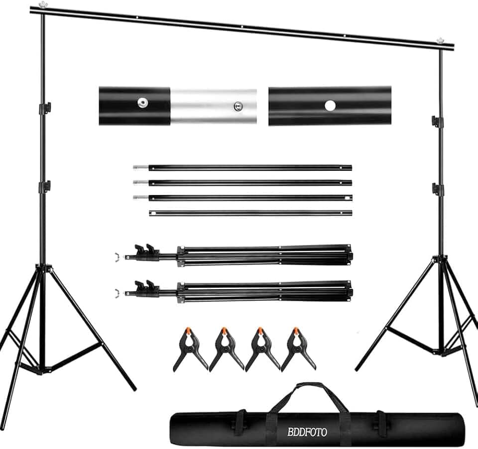 Support de Fond Photo 2x3 m, Support de Fond Réglable pour Studio | Système de Support de Fond Portable pour Studio Photo, Diffusion en Direct & Mariage - Solide avec Sac de Transport