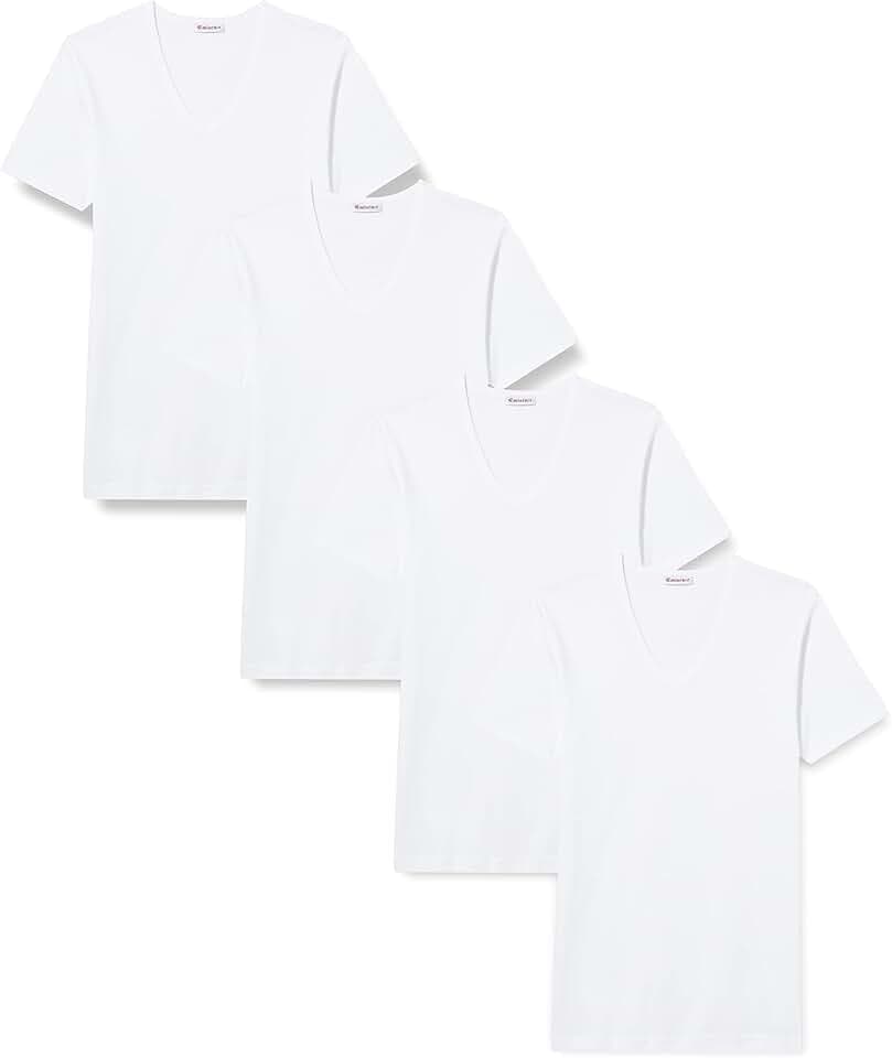 Eminence - Lot de 4 T-Shirts Col V pour Homme - Côte Fine 100% Coton Peigné - sans Couture Côté - Invisible sous Chemise - Label Oeko-TEX® Standard 100