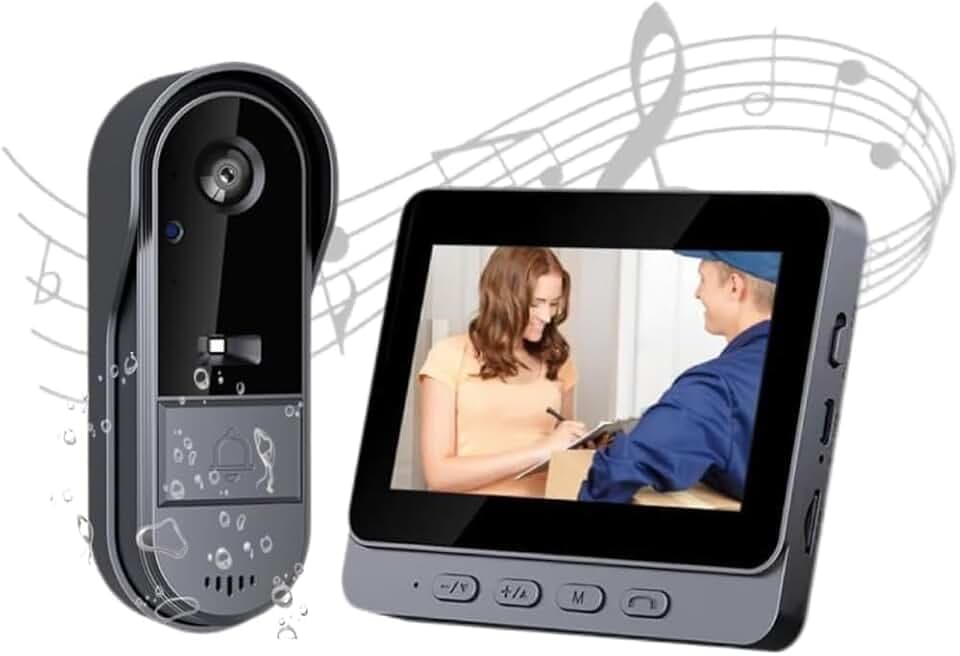 Zeerkeer Sonnette Vidéo sans Fil avec Écran 4.3", Visiophone Extérieur Connecté WiFi 2.4GHz, Portier Vidéo 1080P HD, Grand Angle 170°, Vision Nocturne, Étanche IP65, Notifications pour Maison