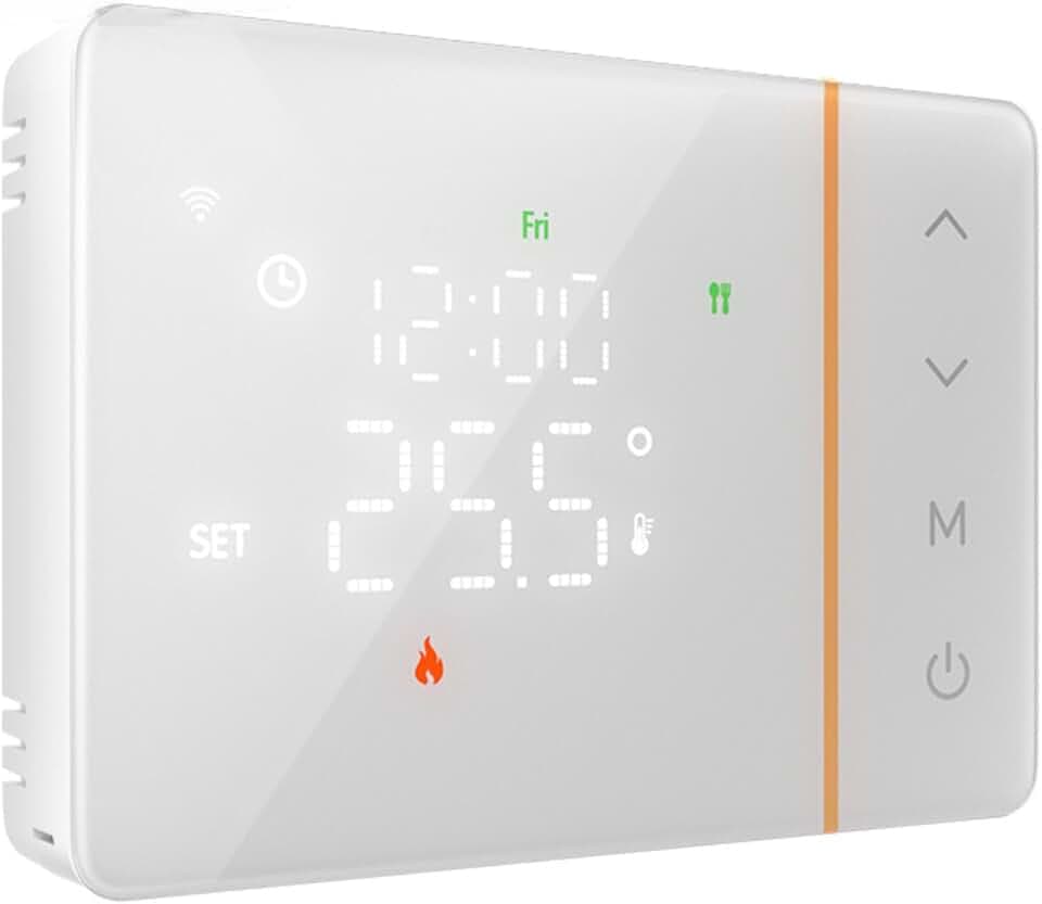 Thermostat Connecté WiFi à Piles pour Chaudière Gaz, Blanc, Thermostat d’Ambiance Programmable Hebdomadaire, Écran Tactile, Contrôle Via APP Tuya Smart Life, Montage Mural ou Encastré