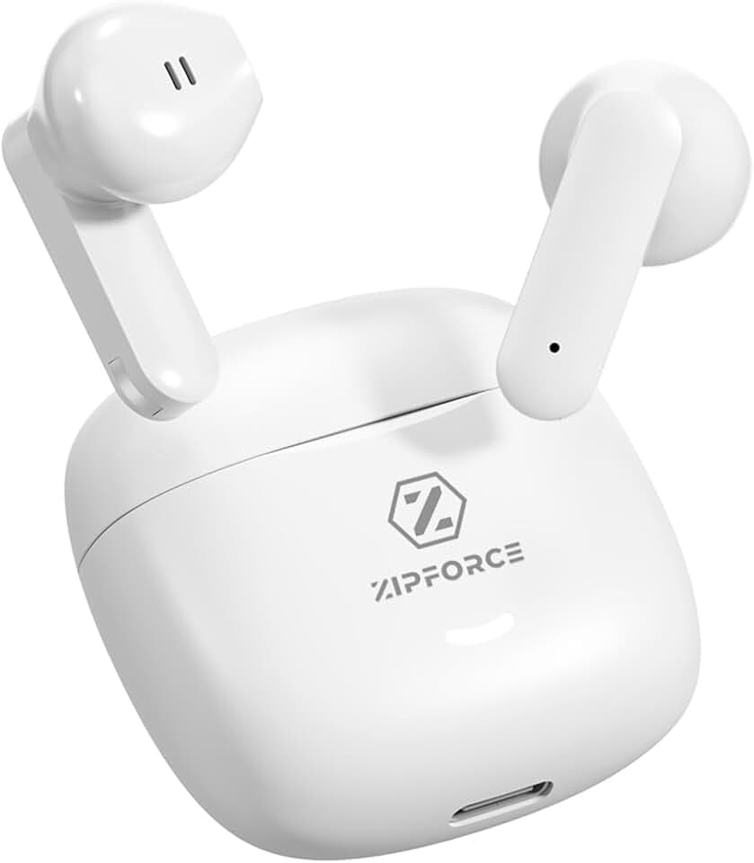 ZIPFORCE Écouteurs TWS Semi-Intra-Auriculaires Bluetooth 5.4, Commande Tactile Intuitive, Légers Et Confortables, Étanchéité IPX5, Design Ergonomique, Blanc.