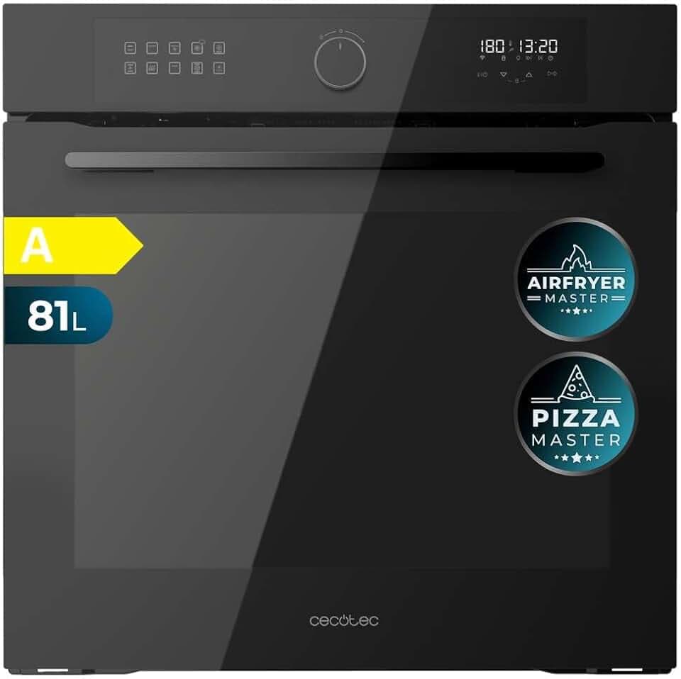 Cecotec Four Encastrable Multifonction 60 cm Bolero Hexa AF316000 Glass Black A 3400 W, 81 L, 11 Fonctions avec Airfryer Master, Pizza Master, Steam Assist, Steam EasyClean, 3D Cooking, Defrost