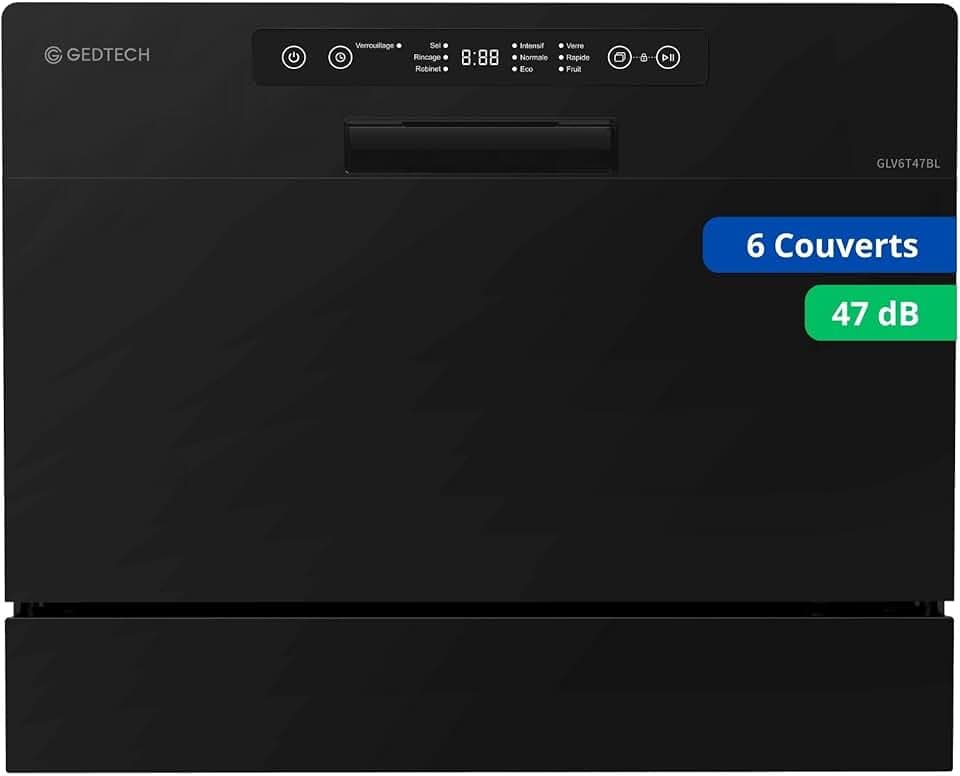 GEDTECH - Lave vaisselle Table Top GLV6T47BL - 6 couverts - 47 dB - Départ différé - Noir