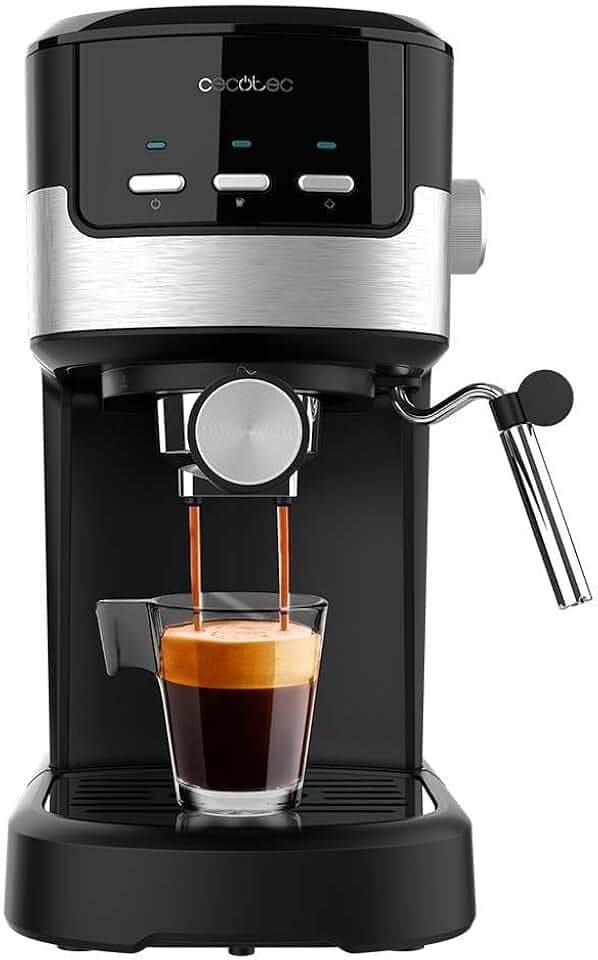 Cecotec Cafetière espresso compacte Power Espresso 20 Pecan. 1100 W, 20 Bars, Système Thermoblock, Buse orientable, Porte-filtre avec double sortie et 2 filtres, 1,25 litre, Noir
