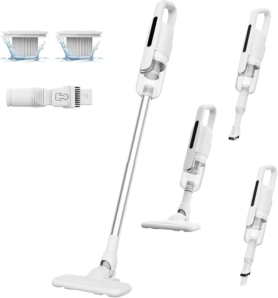 U5PRO Aspirateur Balai sans Fil, 28Kpa et 35 Min, 3 en 1 Aspirateur sans Fil avec Système Centrifuge Cyclonique, pour Les Poils d’Animaux, Adapté Aux Sols, Canapé et Voiture (Blanc)