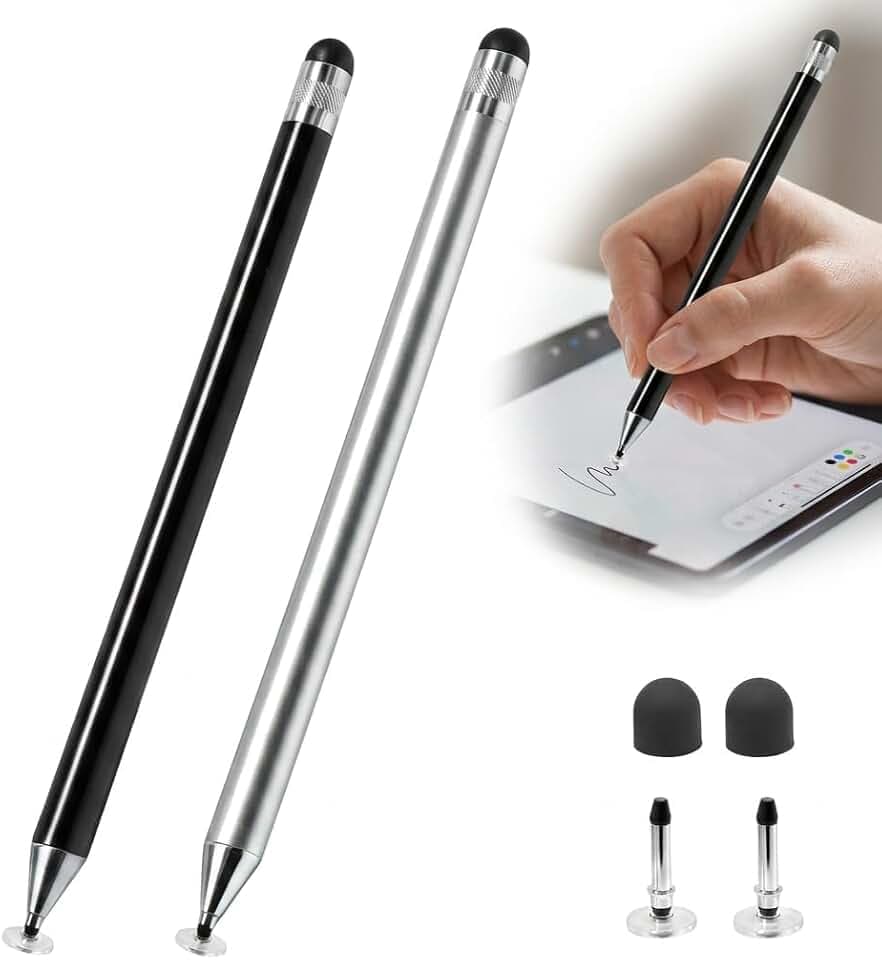 2PCS tylet Tablette Tactile Universel pour Dessin et Écriture Fluide | Pointe transparente précise,double embout protecteur écran,sans charge ni batterie,compatible tous écrans capacitifs