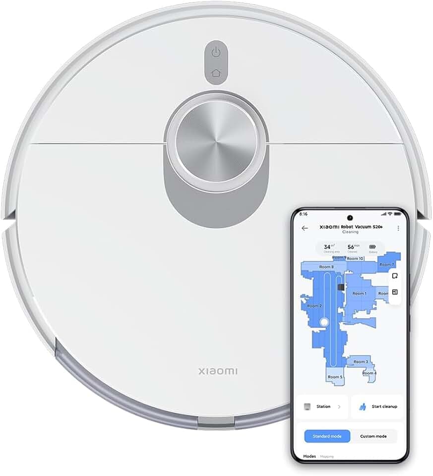 XIAOMI Robot Vacuum Cleaner S20+ 2-in-1 Suction & Wipe Water 6000 Pa Powerful Suction Fast Rotating Dual Mop 4 Suction and Water Cleaning Modes Carpet Detection Auto Lift Up LDS Laser Navigation