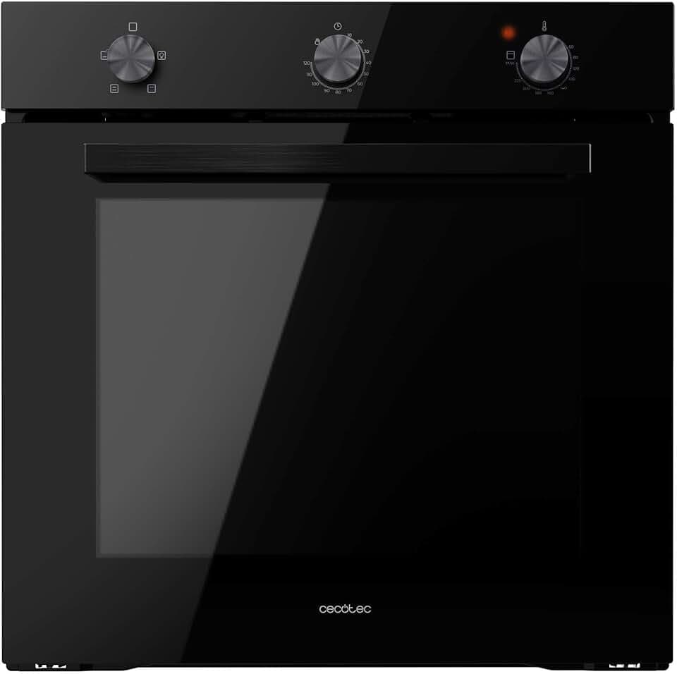 Cecotec Four encastrable Bolero Hexa C136000 Glass Black Time A 2800 W, capacité de 77 L, 4 fonctions, Minuterie, Nettoyage à la vapeur, Cuisson à la vapeur. Classe Énergétique A, Lumière intérieure