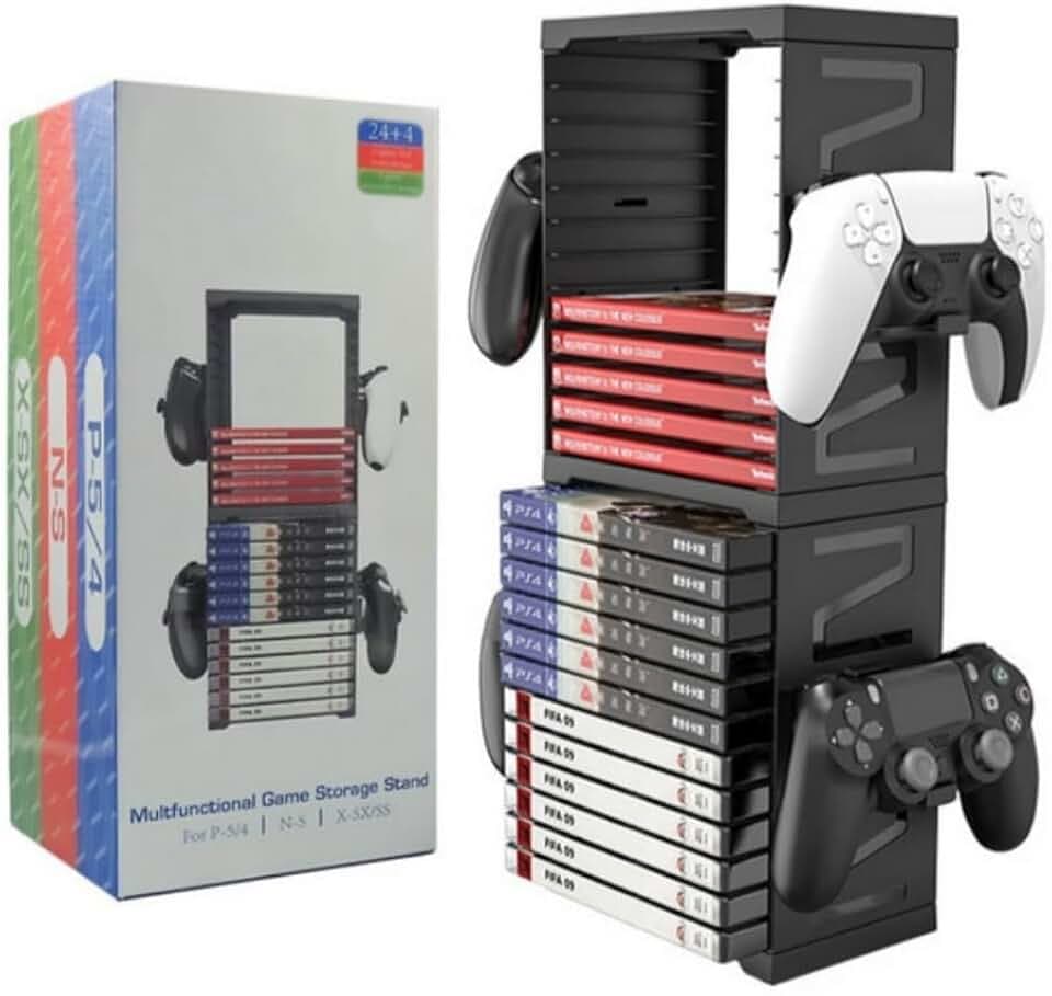 Tour de Rangement pour Consoles de Jeux pour PS5 PS4 Xbox Nintendo Switch - Boîte de Rangement pour Cartes de Jeux - Support pour 24 Jeux