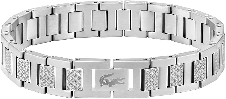 Lacoste Bracelet à Maillons pour Homme Collection METROPOLE en Acier Inoxydable Embelli avec Motif Petit Piqué - 2040117