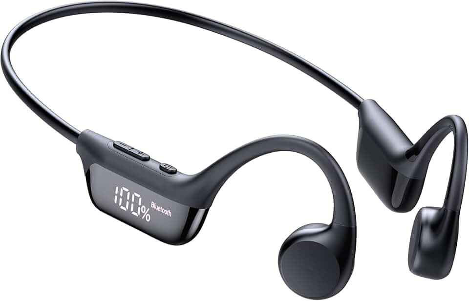 Casque Conduction Osseuse Bluetooth 6.0, IPX7 Écouteurs à Conduction Osseuse avec Micro, Écran LED, 12H Ecouteurs sans Fil Sport pour Course à Pied, Sport, Cyclisme, Fitness