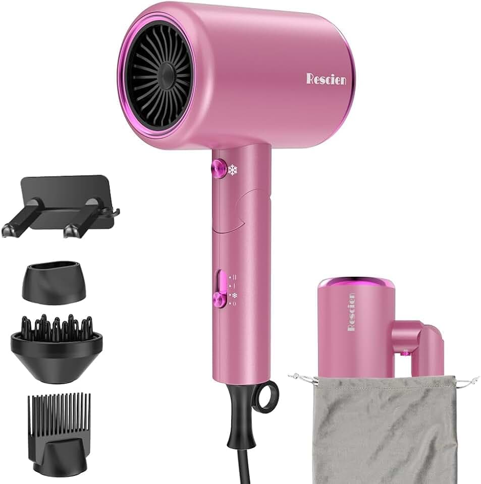 Sèche-cheveux Ionique 2400W [Pliable, Puissant & Léger] Seche Cheveux avec 3 Accessoires, Etui Transport et Support, Hair Dryer avec 3 températures/2 vitesses pour Famille Voyage Salons de Coiffur