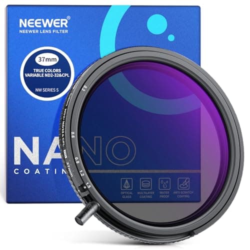 NEEWER 37mm True Colors Filtre ND2-ND32 et CPL Variable 2 en 1, Densité Neutre Réglable, Filtre Polarisant Circulaire, Verre Optique HD Multicouche/Cadre en Aluminium/Hydrofuge/Résistant aux Rayures